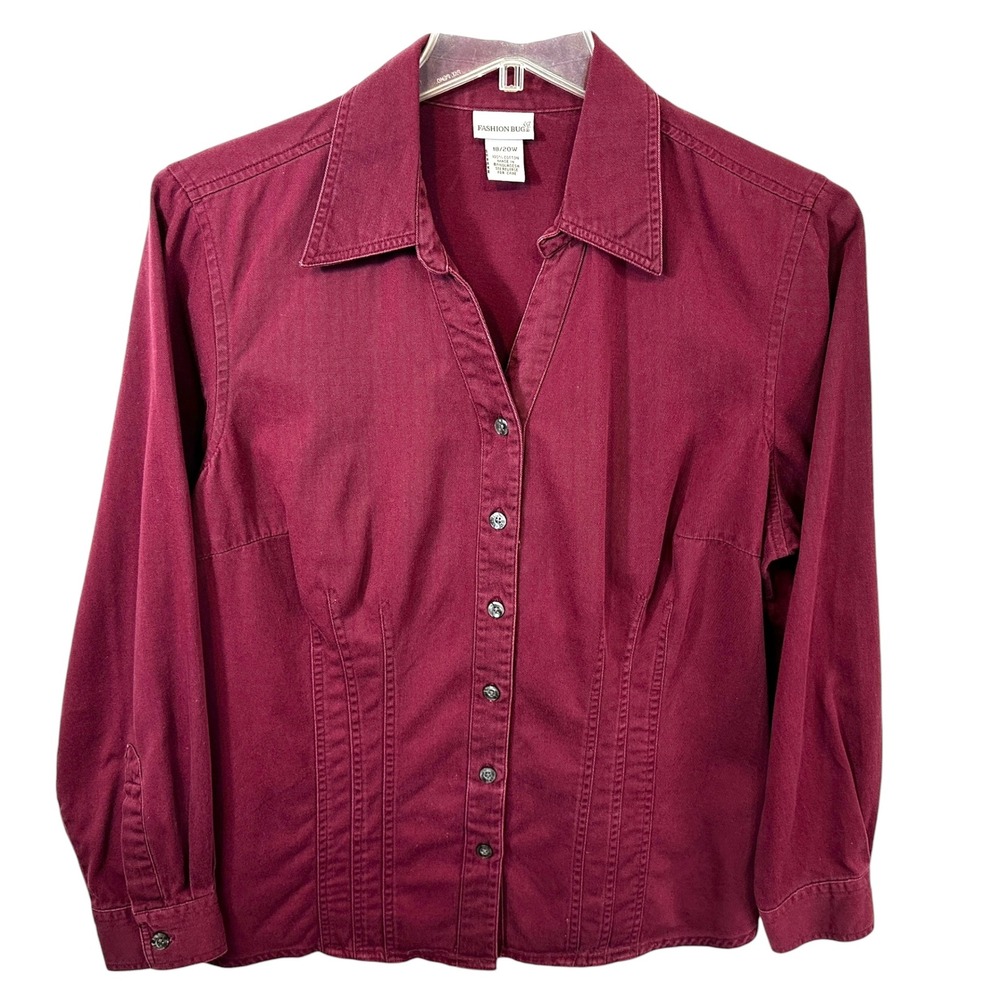 Fashion Bug Plus‎ Sz 18/20 Denim Top Long Sleeve Button Burgundy Y2K Western 718